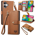 Liebes-Reißverschluss-Lanyard-Leder-Handyhülle, für iPhone 17e / 16e, für iPhone 17 Pro Max, für iPhone 17 Pro, für iPhone 17, für iPhone Air, für iPhone 16 Pro Max, für iPhone 16 Pro, für iPhone 16 Plus