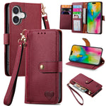 Liebes-Reißverschluss-Lanyard-Leder-Handyhülle, für iPhone 17e / 16e, für iPhone 17 Pro Max, für iPhone 17 Pro, für iPhone 17, für iPhone Air, für iPhone 16 Pro Max, für iPhone 16 Pro, für iPhone 16 Plus