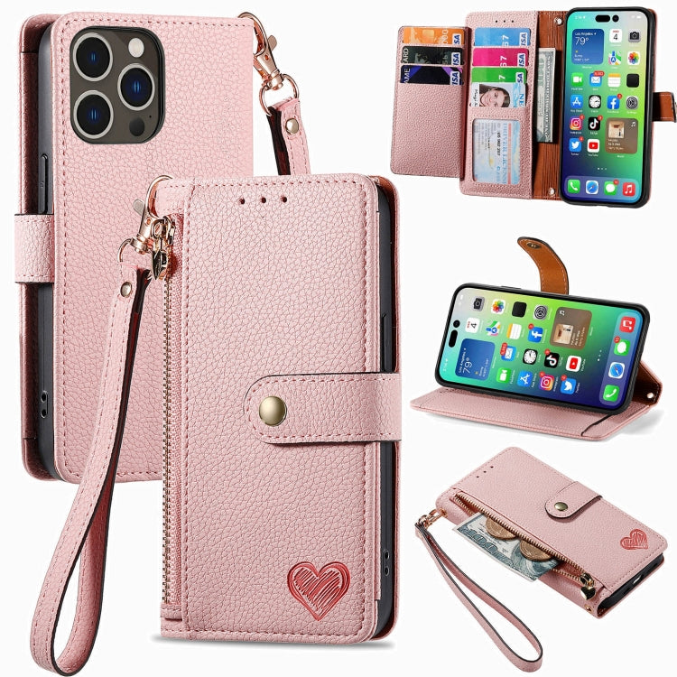 Liebes-Reißverschluss-Lanyard-Leder-Handyhülle, für iPhone 17e / 16e, für iPhone 17 Pro Max, für iPhone 17 Pro, für iPhone 17, für iPhone Air, für iPhone 16 Pro Max, für iPhone 16 Pro, für iPhone 16 Plus