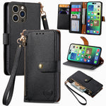 Liebes-Reißverschluss-Lanyard-Leder-Handyhülle, für iPhone 17e / 16e, für iPhone 17 Pro Max, für iPhone 17 Pro, für iPhone 17, für iPhone Air, für iPhone 16 Pro Max, für iPhone 16 Pro, für iPhone 16 Plus