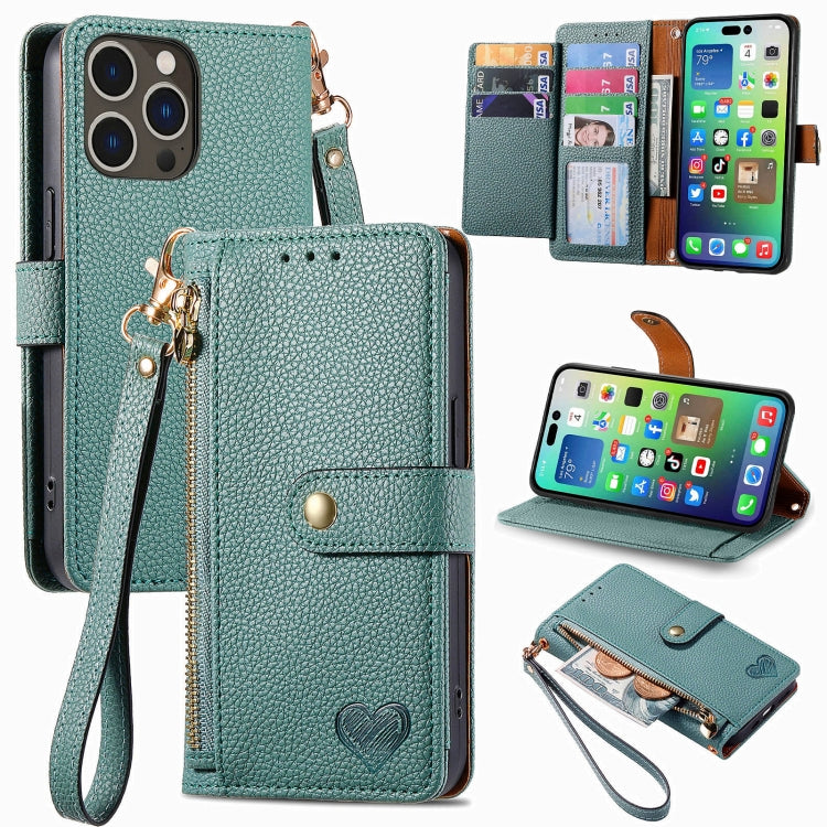 Liebes-Reißverschluss-Lanyard-Leder-Handyhülle, für iPhone 17e / 16e, für iPhone 17 Pro Max, für iPhone 17 Pro, für iPhone 17, für iPhone Air, für iPhone 16 Pro Max, für iPhone 16 Pro, für iPhone 16 Plus