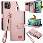 Liebes-Reißverschluss-Lanyard-Leder-Handyhülle, für iPhone 17e / 16e, für iPhone 17 Pro Max, für iPhone 17 Pro, für iPhone 17, für iPhone Air, für iPhone 16 Pro Max, für iPhone 16 Pro, für iPhone 16 Plus