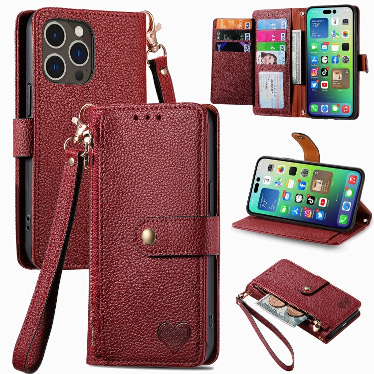 Liebes-Reißverschluss-Lanyard-Leder-Handyhülle, für iPhone 17e / 16e, für iPhone 17 Pro Max, für iPhone 17 Pro, für iPhone 17, für iPhone Air, für iPhone 16 Pro Max, für iPhone 16 Pro, für iPhone 16 Plus