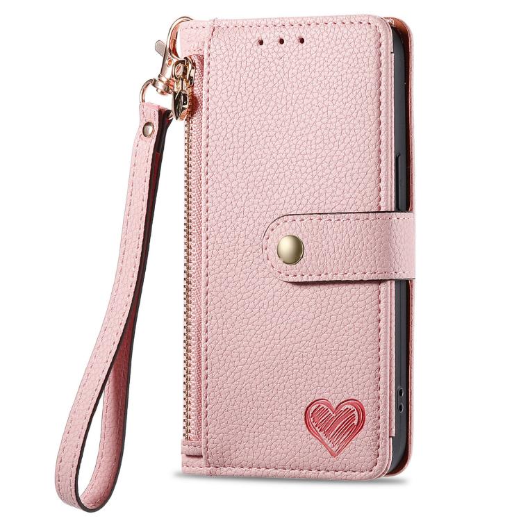 Liebes-Reißverschluss-Lanyard-Leder-Handyhülle, für iPhone 17e / 16e, für iPhone 17 Pro Max, für iPhone 17 Pro, für iPhone 17, für iPhone Air, für iPhone 16 Pro Max, für iPhone 16 Pro, für iPhone 16 Plus