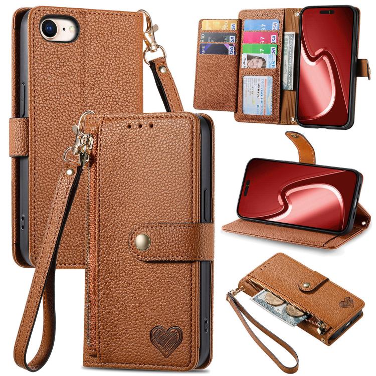 Liebes-Reißverschluss-Lanyard-Leder-Handyhülle, für iPhone 17e / 16e, für iPhone 17 Pro Max, für iPhone 17 Pro, für iPhone 17, für iPhone Air, für iPhone 16 Pro Max, für iPhone 16 Pro, für iPhone 16 Plus