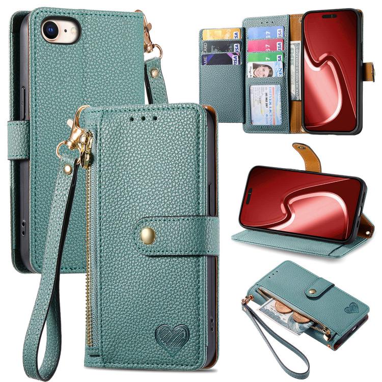 Liebes-Reißverschluss-Lanyard-Leder-Handyhülle, für iPhone 17e / 16e, für iPhone 17 Pro Max, für iPhone 17 Pro, für iPhone 17, für iPhone Air, für iPhone 16 Pro Max, für iPhone 16 Pro, für iPhone 16 Plus