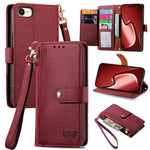 Liebes-Reißverschluss-Lanyard-Leder-Handyhülle, für iPhone 17e / 16e, für iPhone 17 Pro Max, für iPhone 17 Pro, für iPhone 17, für iPhone Air, für iPhone 16 Pro Max, für iPhone 16 Pro, für iPhone 16 Plus