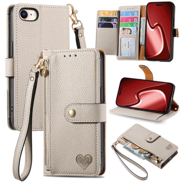Liebes-Reißverschluss-Lanyard-Leder-Handyhülle, für iPhone 17e / 16e, für iPhone 17 Pro Max, für iPhone 17 Pro, für iPhone 17, für iPhone Air, für iPhone 16 Pro Max, für iPhone 16 Pro, für iPhone 16 Plus