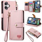 Liebes-Reißverschluss-Lanyard-Leder-Handyhülle, für iPhone 17e / 16e, für iPhone 17 Pro Max, für iPhone 17 Pro, für iPhone 17, für iPhone Air, für iPhone 16 Pro Max, für iPhone 16 Pro, für iPhone 16 Plus