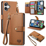 Liebes-Reißverschluss-Lanyard-Leder-Handyhülle, für iPhone 17e / 16e, für iPhone 17 Pro Max, für iPhone 17 Pro, für iPhone 17, für iPhone Air, für iPhone 16 Pro Max, für iPhone 16 Pro, für iPhone 16 Plus