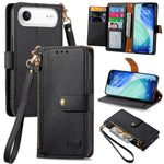 Liebes-Reißverschluss-Lanyard-Leder-Handyhülle, für iPhone 17e / 16e, für iPhone 17 Pro Max, für iPhone 17 Pro, für iPhone 17, für iPhone Air, für iPhone 16 Pro Max, für iPhone 16 Pro, für iPhone 16 Plus
