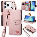 Liebes-Reißverschluss-Lanyard-Leder-Handyhülle, für iPhone 17e / 16e, für iPhone 17 Pro Max, für iPhone 17 Pro, für iPhone 17, für iPhone Air, für iPhone 16 Pro Max, für iPhone 16 Pro, für iPhone 16 Plus