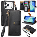 Liebes-Reißverschluss-Lanyard-Leder-Handyhülle, für iPhone 17e / 16e, für iPhone 17 Pro Max, für iPhone 17 Pro, für iPhone 17, für iPhone Air, für iPhone 16 Pro Max, für iPhone 16 Pro, für iPhone 16 Plus