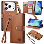Liebes-Reißverschluss-Lanyard-Leder-Handyhülle, für iPhone 17e / 16e, für iPhone 17 Pro Max, für iPhone 17 Pro, für iPhone 17, für iPhone Air, für iPhone 16 Pro Max, für iPhone 16 Pro, für iPhone 16 Plus
