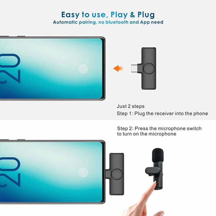 Kabelloses Lavalier-Ansteckmikrofon für Android-Telefon & Computer mit USB-C / Typ-C Empfänger, Eins zu Eins, Eins zu Zwei