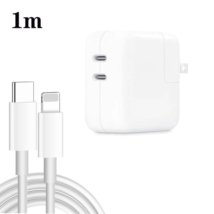 35W PD3.0 USB-C / Typ-C Dual Port Ladegerät mit Typ-C auf 8 Pin Datenkabel, US Stecker, US Stecker + 1m 8 Pin Kabel, US Stecker + 2m 8 Pin Kabel