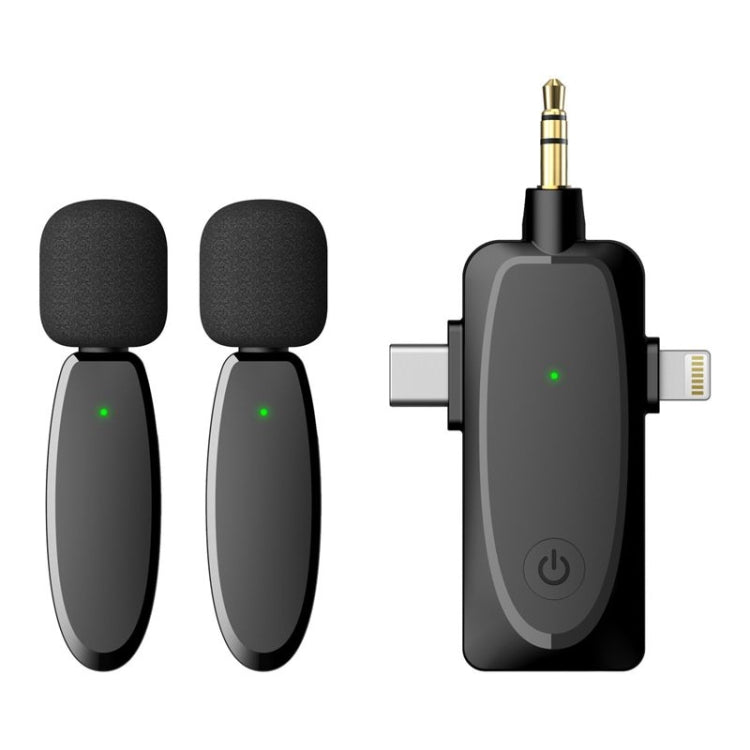 3 in 1 Mini kabellose Lavalier-Mikrofone für iPhone / Android / Kamera mit Geräuschreduktionsfunktion, Eins zu Zwei
