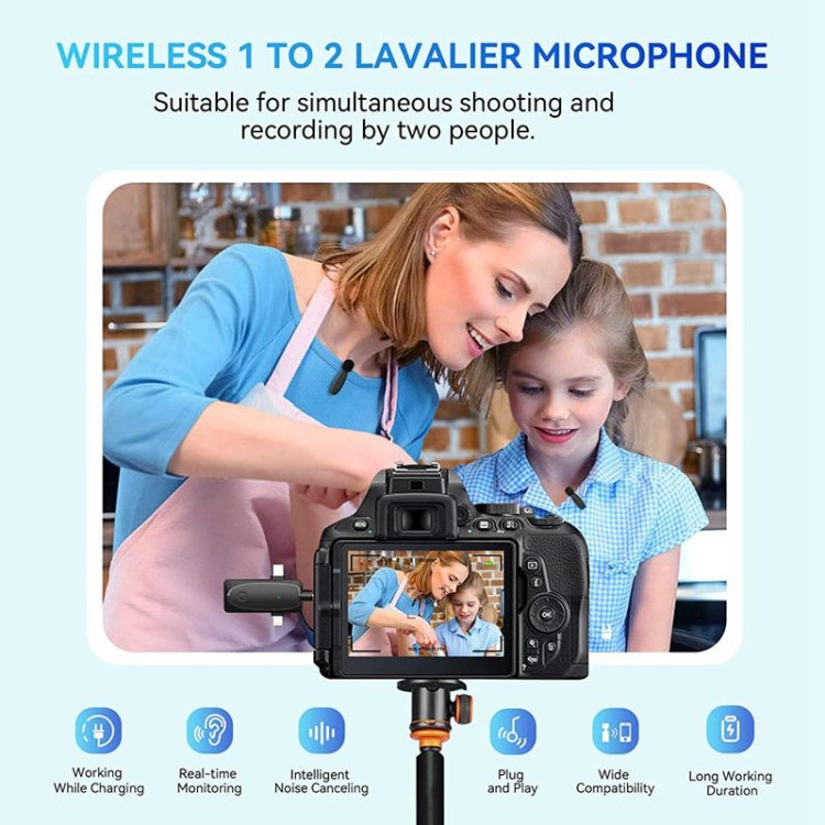 3 in 1 Mini kabellose Lavalier-Mikrofone für iPhone / Android / Kamera mit Geräuschreduktionsfunktion, Eins zu Zwei