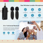3 in 1 Mini kabellose Lavalier-Mikrofone für iPhone / Android / Kamera mit Geräuschreduktionsfunktion, Eins zu Zwei