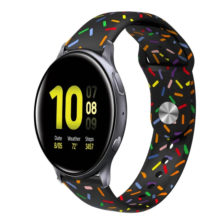 Sportliches Silikonarmband mit Regenbogenpunkten und Dornschließe, passend für Samsung Galaxy Watch 4 (40 mm/44 mm) und Samsung Galaxy Watch 4 Classic (42 mm/46 mm).