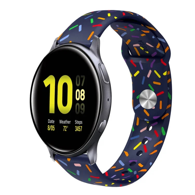 Sportliches Silikonarmband mit Regenbogenpunkten und Dornschließe, passend für Samsung Galaxy Watch 4 (40 mm/44 mm) und Samsung Galaxy Watch 4 Classic (42 mm/46 mm).