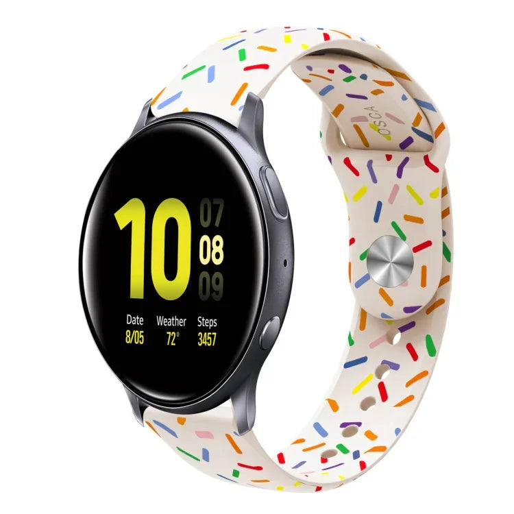 Sportliches Silikonarmband mit Regenbogenpunkten und Dornschließe, passend für Samsung Galaxy Watch 4 (40 mm/44 mm) und Samsung Galaxy Watch 4 Classic (42 mm/46 mm).