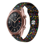 Sportliches Silikonarmband mit Regenbogenpunkten und Dornschließe, passend für Samsung Galaxy Watch 4 (40 mm/44 mm) und Samsung Galaxy Watch 4 Classic (42 mm/46 mm).
