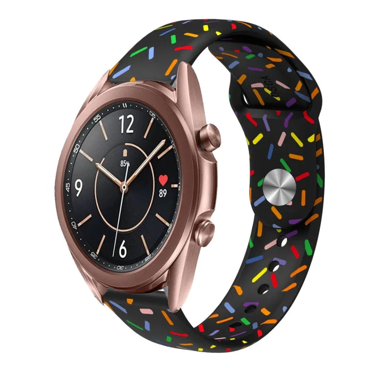 Sportliches Silikonarmband mit Regenbogenpunkten und Dornschließe, passend für Samsung Galaxy Watch 4 (40 mm/44 mm) und Samsung Galaxy Watch 4 Classic (42 mm/46 mm).