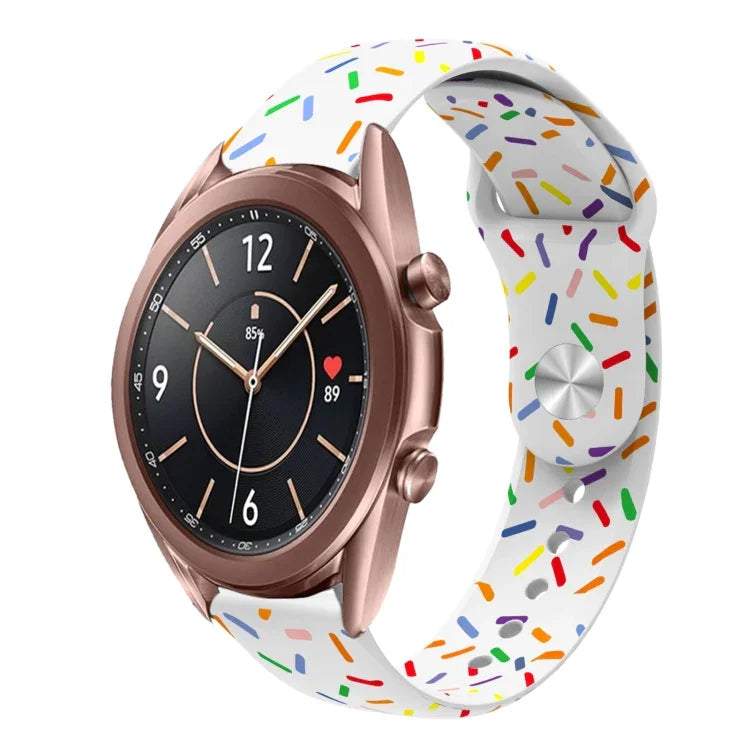 Sportliches Silikonarmband mit Regenbogenpunkten und Dornschließe, passend für Samsung Galaxy Watch 4 (40 mm/44 mm) und Samsung Galaxy Watch 4 Classic (42 mm/46 mm).
