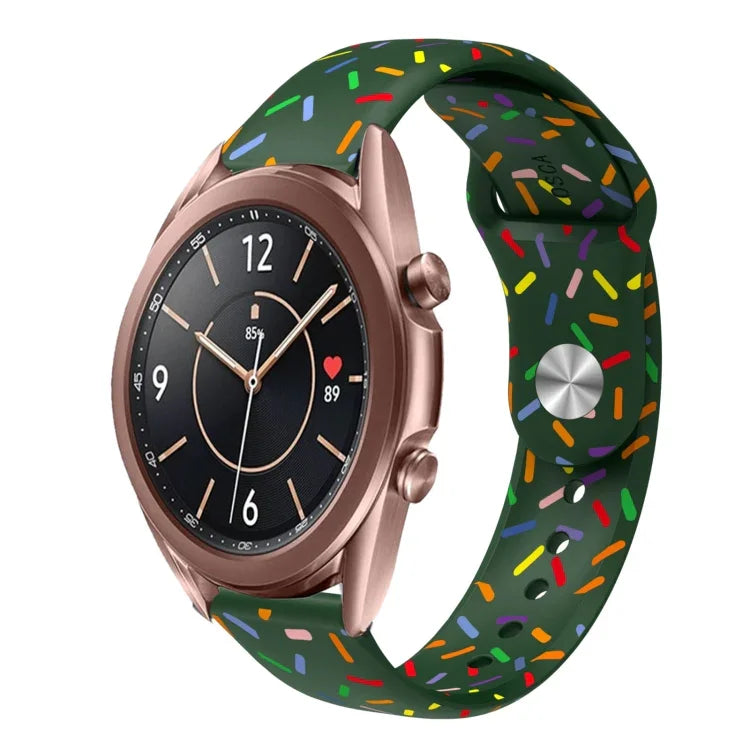 Sportliches Silikonarmband mit Regenbogenpunkten und Dornschließe, passend für Samsung Galaxy Watch 4 (40 mm/44 mm) und Samsung Galaxy Watch 4 Classic (42 mm/46 mm).