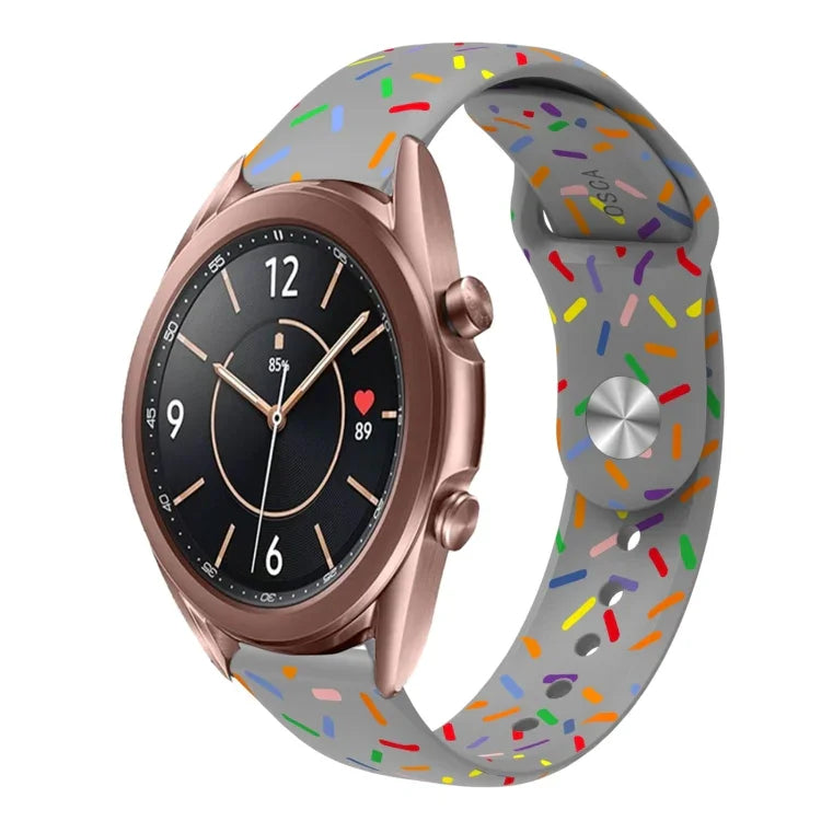 Sportliches Silikonarmband mit Regenbogenpunkten und Dornschließe, passend für Samsung Galaxy Watch 4 (40 mm/44 mm) und Samsung Galaxy Watch 4 Classic (42 mm/46 mm).