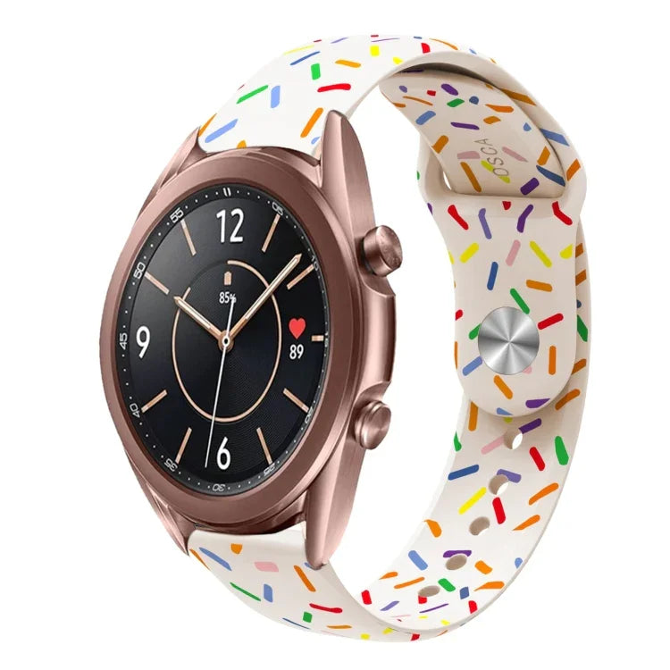 Sportliches Silikonarmband mit Regenbogenpunkten und Dornschließe, passend für Samsung Galaxy Watch 4 (40 mm/44 mm) und Samsung Galaxy Watch 4 Classic (42 mm/46 mm).