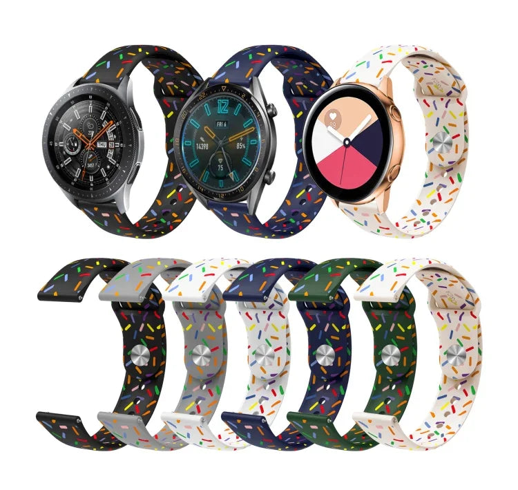 Sportliches Silikonarmband mit Regenbogenpunkten und Dornschließe, passend für Samsung Galaxy Watch 4 (40 mm/44 mm) und Samsung Galaxy Watch 4 Classic (42 mm/46 mm).