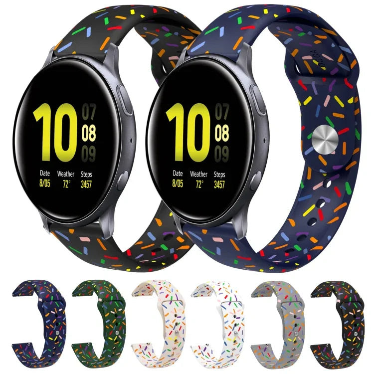 Sportliches Silikonarmband mit Regenbogenpunkten und Dornschließe, passend für Samsung Galaxy Watch 4 (40 mm/44 mm) und Samsung Galaxy Watch 4 Classic (42 mm/46 mm).