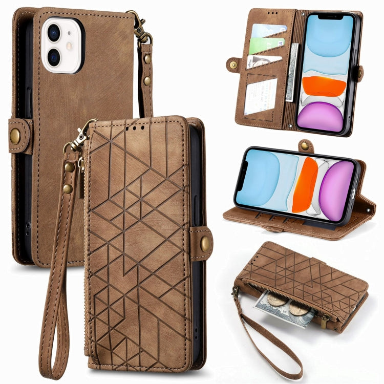 Geometrische Reißverschluss-Brieftaschen-Handyhülle aus Leder mit seitlicher Schnalle, für iPhone 11, für iPhone 11 Pro, für iPhone X / XS, für iPhone XR, für iPhone XS Max, für iPhone 7 Plus / 8 Plus, für iPhone 6 Plus / 6s Plus, für iPhone 6 / 6s