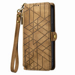 Geometrische Reißverschluss-Brieftaschen-Handyhülle aus Leder mit seitlicher Schnalle, für iPhone 11, für iPhone 11 Pro, für iPhone X / XS, für iPhone XR, für iPhone XS Max, für iPhone 7 Plus / 8 Plus, für iPhone 6 Plus / 6s Plus, für iPhone 6 / 6s