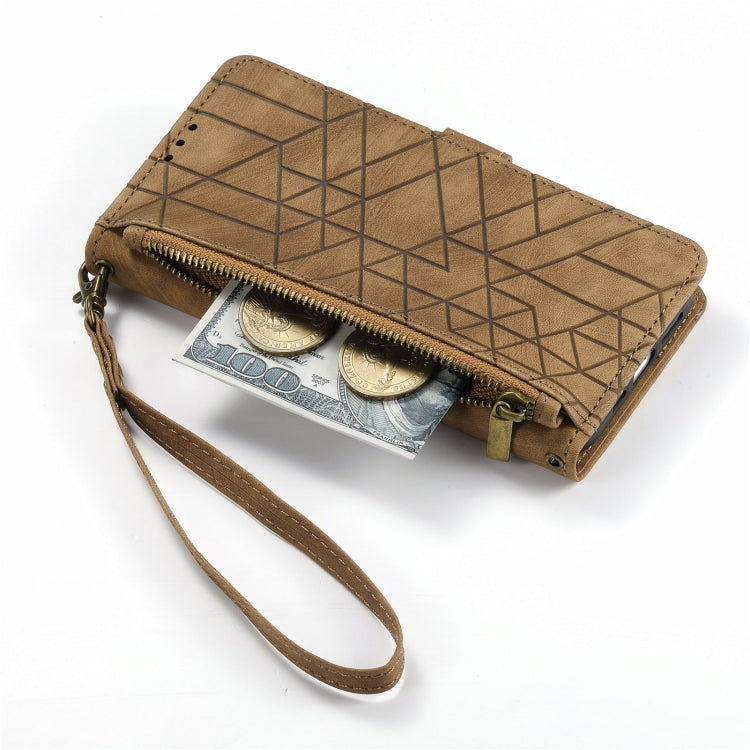 Geometrische Reißverschluss-Brieftaschen-Handyhülle aus Leder mit seitlicher Schnalle, für iPhone 11, für iPhone 11 Pro, für iPhone X / XS, für iPhone XR, für iPhone XS Max, für iPhone 7 Plus / 8 Plus, für iPhone 6 Plus / 6s Plus, für iPhone 6 / 6s