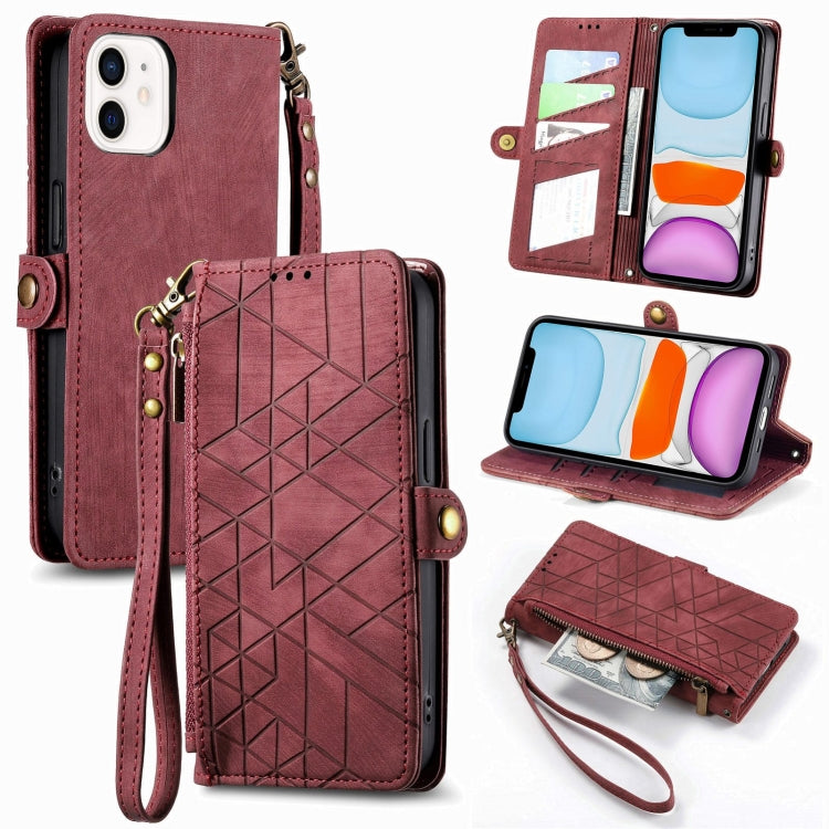 Geometrische Reißverschluss-Brieftaschen-Handyhülle aus Leder mit seitlicher Schnalle, für iPhone 11, für iPhone 11 Pro, für iPhone X / XS, für iPhone XR, für iPhone XS Max, für iPhone 7 Plus / 8 Plus, für iPhone 6 Plus / 6s Plus, für iPhone 6 / 6s
