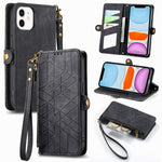 Geometrische Reißverschluss-Brieftaschen-Handyhülle aus Leder mit seitlicher Schnalle, für iPhone 11, für iPhone 11 Pro, für iPhone X / XS, für iPhone XR, für iPhone XS Max, für iPhone 7 Plus / 8 Plus, für iPhone 6 Plus / 6s Plus, für iPhone 6 / 6s