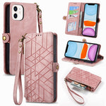 Geometrische Reißverschluss-Brieftaschen-Handyhülle aus Leder mit seitlicher Schnalle, für iPhone 11, für iPhone 11 Pro, für iPhone X / XS, für iPhone XR, für iPhone XS Max, für iPhone 7 Plus / 8 Plus, für iPhone 6 Plus / 6s Plus, für iPhone 6 / 6s