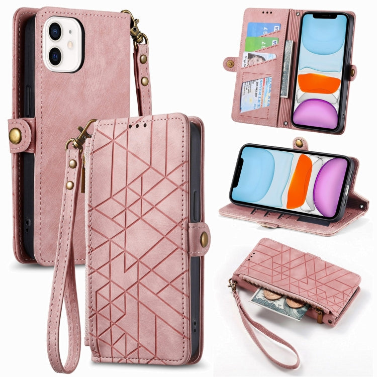 Geometrische Reißverschluss-Brieftaschen-Handyhülle aus Leder mit seitlicher Schnalle, für iPhone 11, für iPhone 11 Pro, für iPhone X / XS, für iPhone XR, für iPhone XS Max, für iPhone 7 Plus / 8 Plus, für iPhone 6 Plus / 6s Plus, für iPhone 6 / 6s