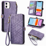 Geometrische Reißverschluss-Brieftaschen-Handyhülle aus Leder mit seitlicher Schnalle, für iPhone 11, für iPhone 11 Pro, für iPhone X / XS, für iPhone XR, für iPhone XS Max, für iPhone 7 Plus / 8 Plus, für iPhone 6 Plus / 6s Plus, für iPhone 6 / 6s