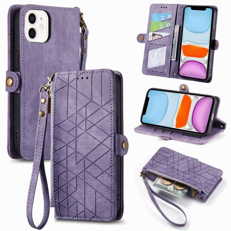 Geometrische Reißverschluss-Brieftaschen-Handyhülle aus Leder mit seitlicher Schnalle, für iPhone 11, für iPhone 11 Pro, für iPhone X / XS, für iPhone XR, für iPhone XS Max, für iPhone 7 Plus / 8 Plus, für iPhone 6 Plus / 6s Plus, für iPhone 6 / 6s