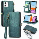Geometrische Reißverschluss-Brieftaschen-Handyhülle aus Leder mit seitlicher Schnalle, für iPhone 11, für iPhone 11 Pro, für iPhone X / XS, für iPhone XR, für iPhone XS Max, für iPhone 7 Plus / 8 Plus, für iPhone 6 Plus / 6s Plus, für iPhone 6 / 6s