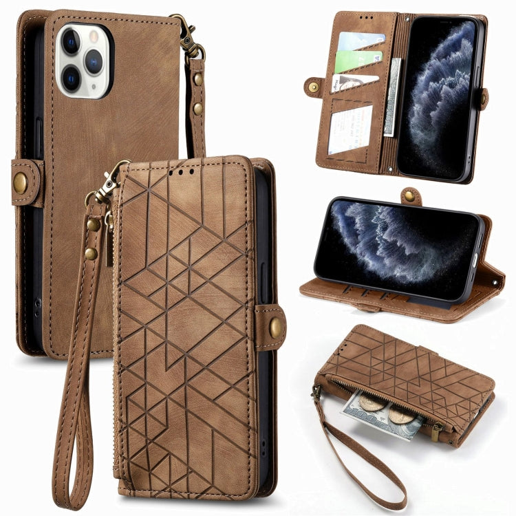 Geometrische Reißverschluss-Brieftaschen-Handyhülle aus Leder mit seitlicher Schnalle, für iPhone 11, für iPhone 11 Pro, für iPhone X / XS, für iPhone XR, für iPhone XS Max, für iPhone 7 Plus / 8 Plus, für iPhone 6 Plus / 6s Plus, für iPhone 6 / 6s