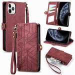Geometrische Reißverschluss-Brieftaschen-Handyhülle aus Leder mit seitlicher Schnalle, für iPhone 11, für iPhone 11 Pro, für iPhone X / XS, für iPhone XR, für iPhone XS Max, für iPhone 7 Plus / 8 Plus, für iPhone 6 Plus / 6s Plus, für iPhone 6 / 6s
