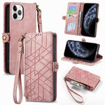 Geometrische Reißverschluss-Brieftaschen-Handyhülle aus Leder mit seitlicher Schnalle, für iPhone 11, für iPhone 11 Pro, für iPhone X / XS, für iPhone XR, für iPhone XS Max, für iPhone 7 Plus / 8 Plus, für iPhone 6 Plus / 6s Plus, für iPhone 6 / 6s