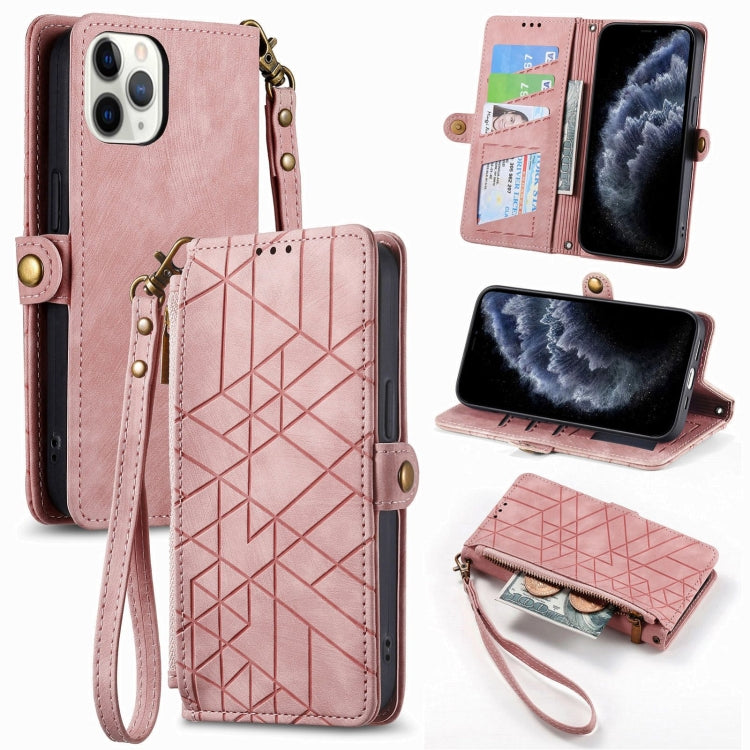 Geometrische Reißverschluss-Brieftaschen-Handyhülle aus Leder mit seitlicher Schnalle, für iPhone 11, für iPhone 11 Pro, für iPhone X / XS, für iPhone XR, für iPhone XS Max, für iPhone 7 Plus / 8 Plus, für iPhone 6 Plus / 6s Plus, für iPhone 6 / 6s