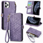 Geometrische Reißverschluss-Brieftaschen-Handyhülle aus Leder mit seitlicher Schnalle, für iPhone 11, für iPhone 11 Pro, für iPhone X / XS, für iPhone XR, für iPhone XS Max, für iPhone 7 Plus / 8 Plus, für iPhone 6 Plus / 6s Plus, für iPhone 6 / 6s