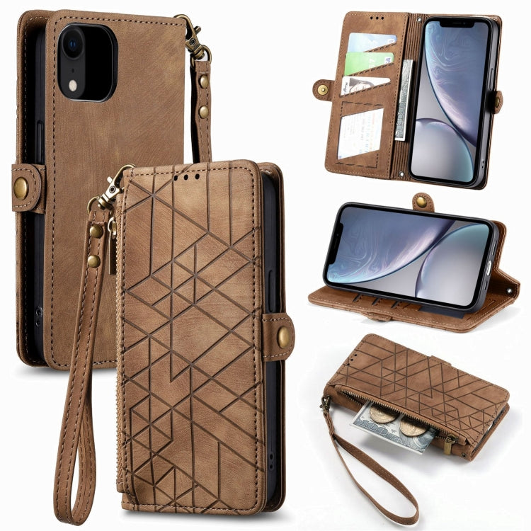Geometrische Reißverschluss-Brieftaschen-Handyhülle aus Leder mit seitlicher Schnalle, für iPhone 11, für iPhone 11 Pro, für iPhone X / XS, für iPhone XR, für iPhone XS Max, für iPhone 7 Plus / 8 Plus, für iPhone 6 Plus / 6s Plus, für iPhone 6 / 6s